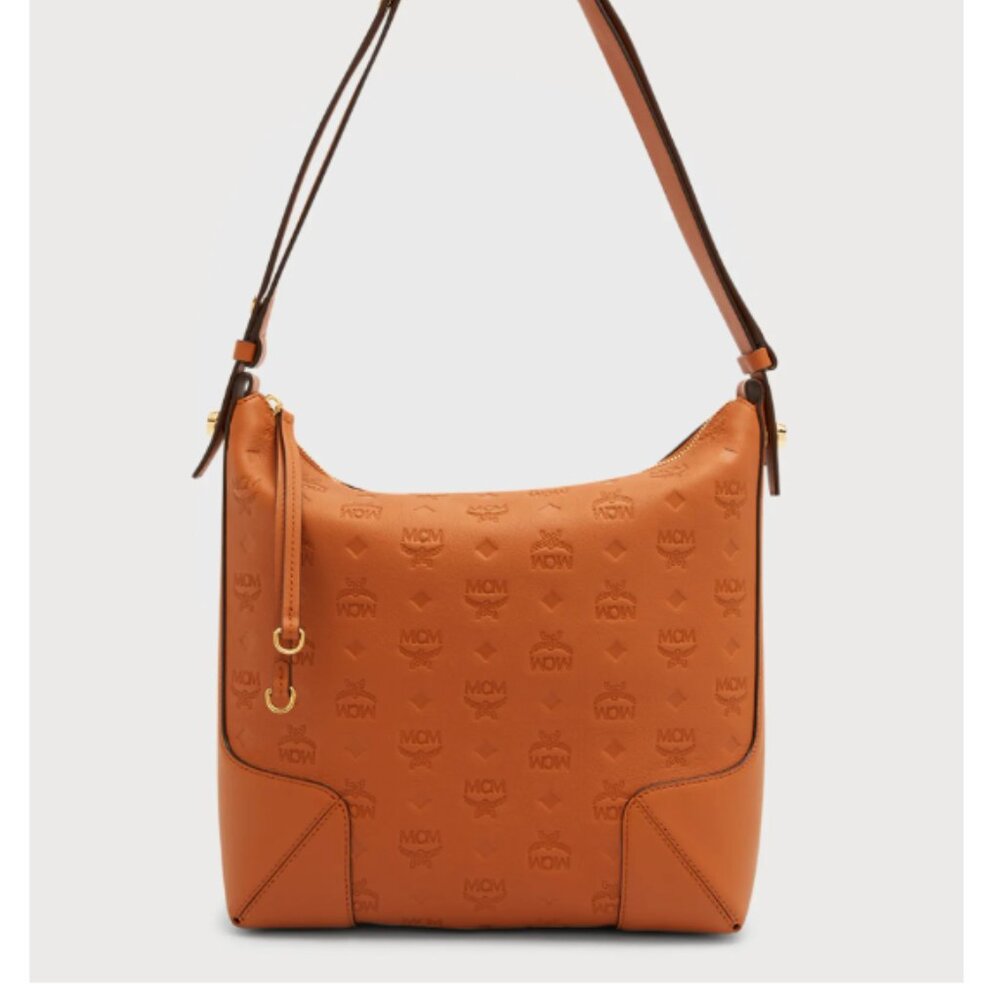 MCM Klara Medium Monogram Tan Shoulder Bag Crossbody with Adjustable Strap NEW